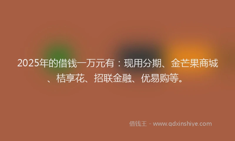 2025年的借钱一万元有：现用分期、金芒果商城、桔享花、招联金融、优易购等。