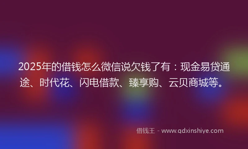 2025年的借钱怎么微信说欠钱了有：现金易贷通途、时代花、闪电借款、臻享购、云贝商城等。