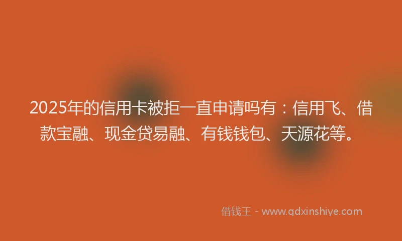 2025年的信用卡被拒一直申请吗有：信用飞、借款宝融、现金贷易融、有钱钱包、天源花等。