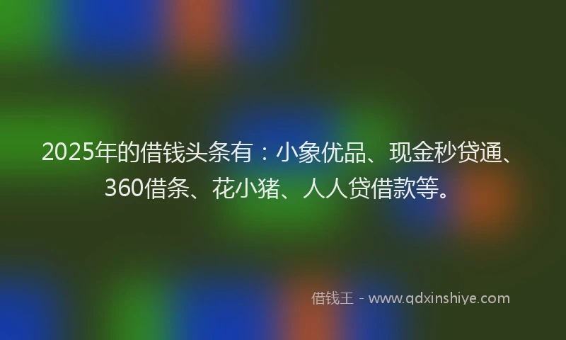2025年的借钱头条有：小象优品、现金秒贷通、360借条、花小猪、人人贷借款等。