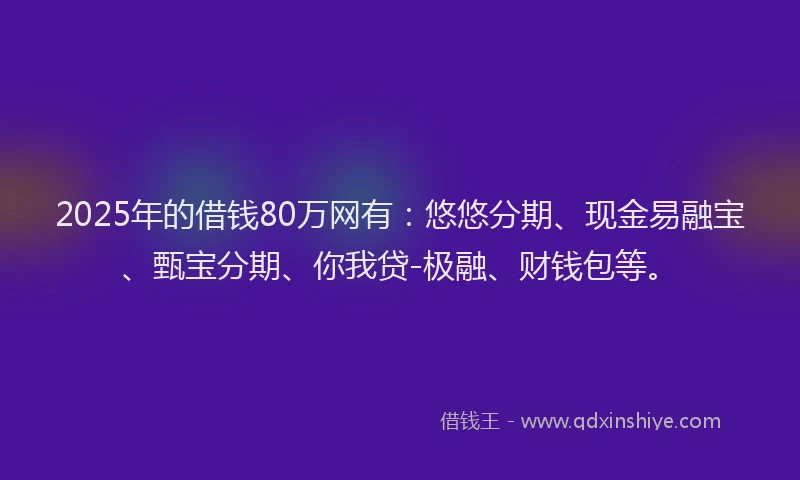 2025年的借钱80万网有：悠悠分期、现金易融宝、甄宝分期、你我贷-极融、财钱包等。