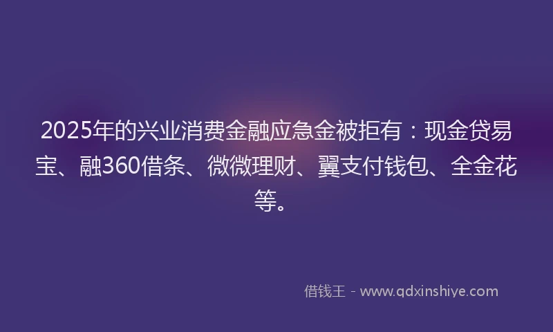 2025年的兴业消费金融应急金被拒有：现金贷易宝、融360借条、微微理财、翼支付钱包、全金花等。