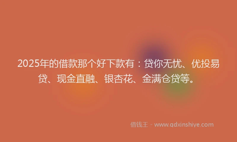 2025年的借款那个好下款有：贷你无忧、优投易贷、现金直融、银杏花、金满仓贷等。