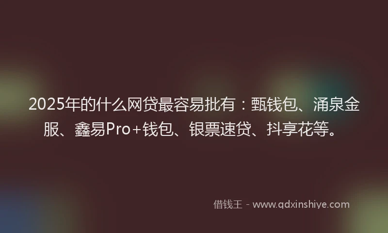 2025年的什么网贷最容易批有：甄钱包、涌泉金服、鑫易Pro+钱包、银票速贷、抖享花等。