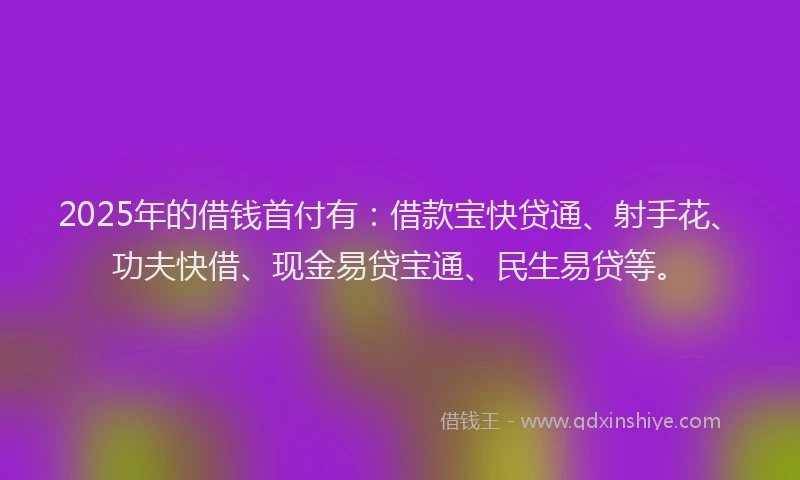 2025年的借钱首付有：借款宝快贷通、射手花、功夫快借、现金易贷宝通、民生易贷等。