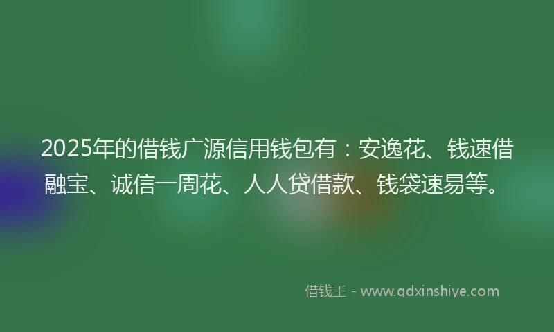 2025年的借钱广源信用钱包有：安逸花、钱速借融宝、诚信一周花、人人贷借款、钱袋速易等。