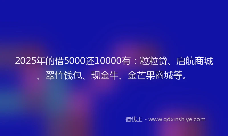 2025年的借5000还10000有：粒粒贷、启航商城、翠竹钱包、现金牛、金芒果商城等。