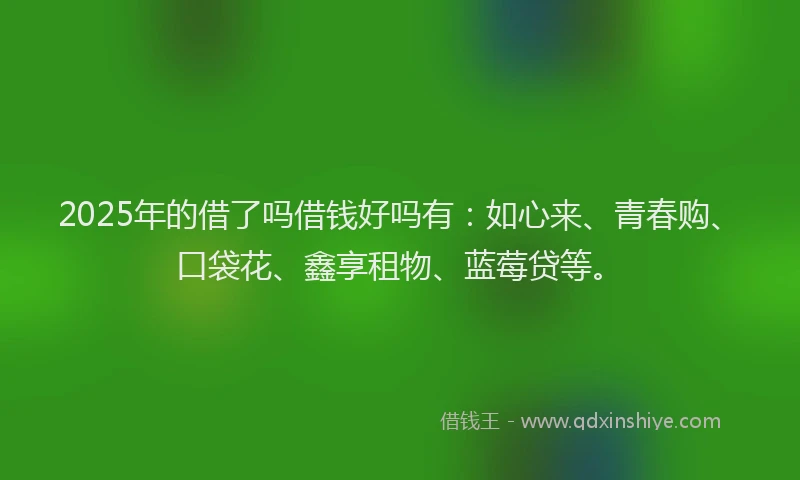 2025年的借了吗借钱好吗有：如心来、青春购、口袋花、鑫享租物、蓝莓贷等。