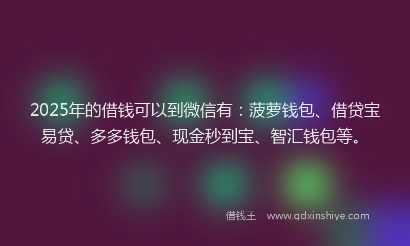 2025年的借钱可以到微信有：菠萝钱包、借贷宝易贷、多多钱包、现金秒到宝、智汇钱包等。