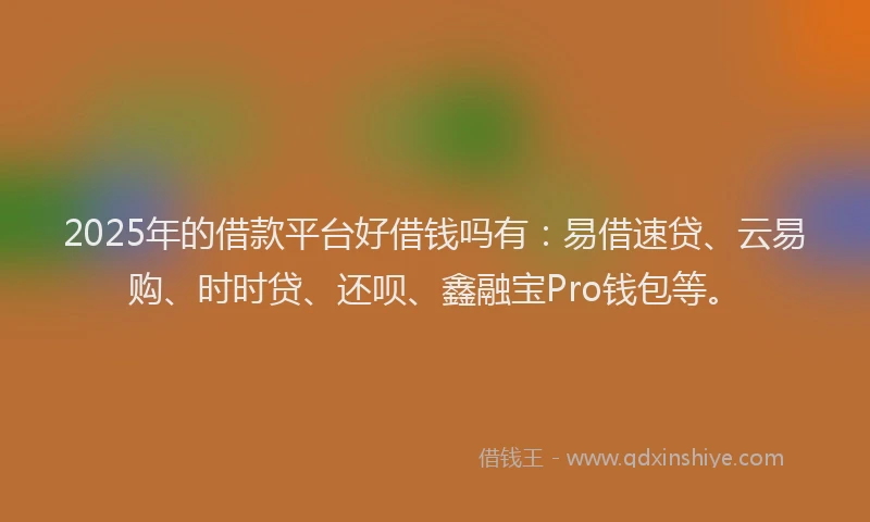 2025年的借款平台好借钱吗有：易借速贷、云易购、时时贷、还呗、鑫融宝Pro钱包等。