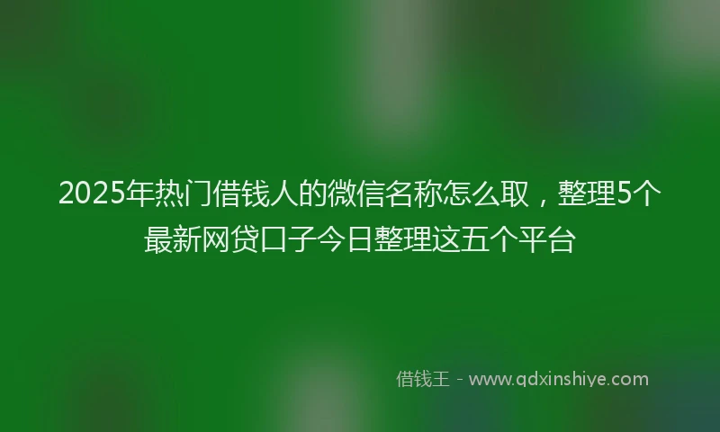 2025年热门借钱人的微信名称怎么取，整理5个最新网贷口子今日整理这五个平台