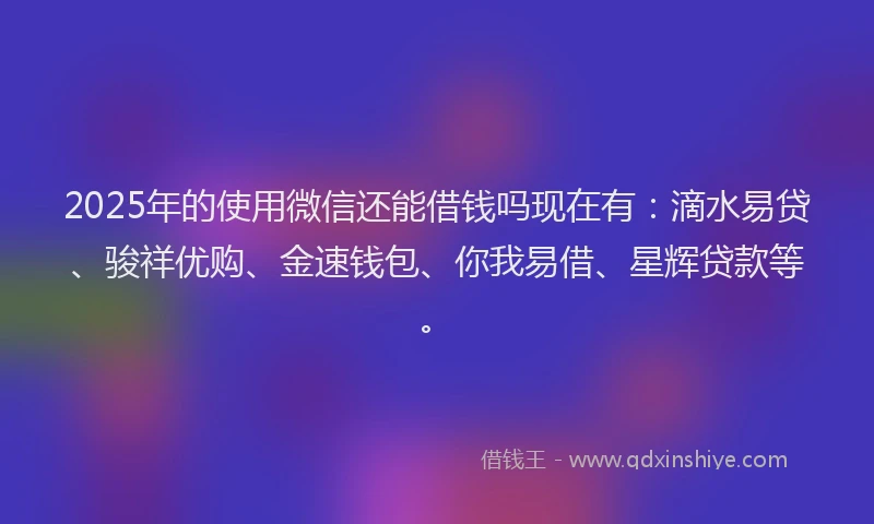 2025年的使用微信还能借钱吗现在有：滴水易贷、骏祥优购、金速钱包、你我易借、星辉贷款等。
