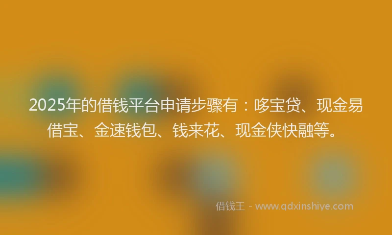2025年的借钱平台申请步骤有：哆宝贷、现金易借宝、金速钱包、钱来花、现金侠快融等。