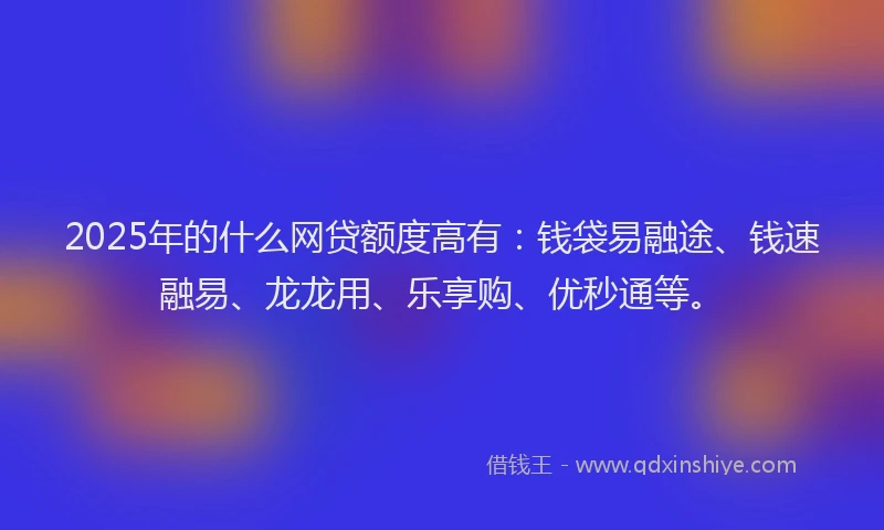2025年的什么网贷额度高有：钱袋易融途、钱速融易、龙龙用、乐享购、优秒通等。
