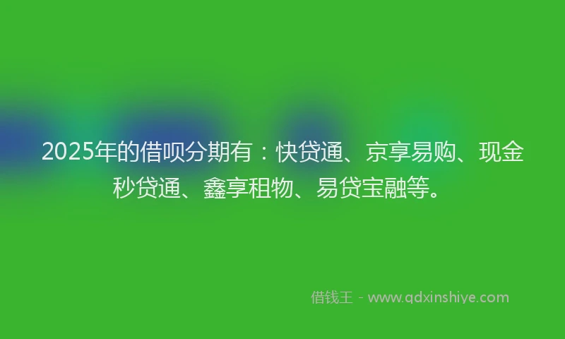 2025年的借呗分期有：快贷通、京享易购、现金秒贷通、鑫享租物、易贷宝融等。