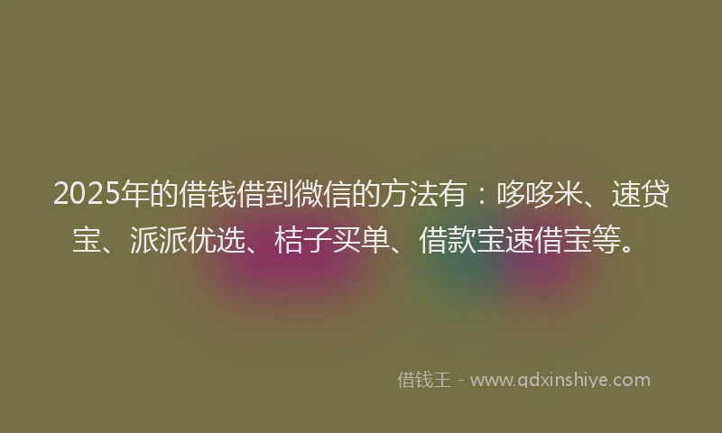 2025年的借钱借到微信的方法有：哆哆米、速贷宝、派派优选、桔子买单、借款宝速借宝等。