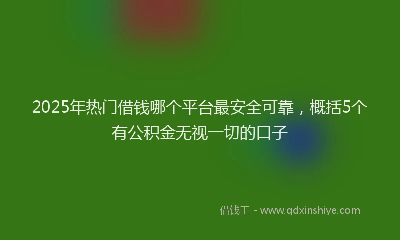 2025年热门借钱哪个平台最安全可靠，概括5个有公积金无视一切的口子