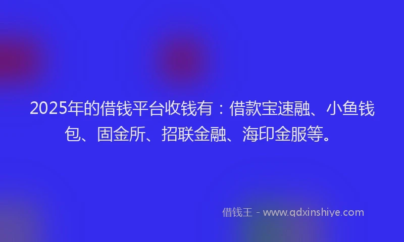 2025年的借钱平台收钱有：借款宝速融、小鱼钱包、固金所、招联金融、海印金服等。