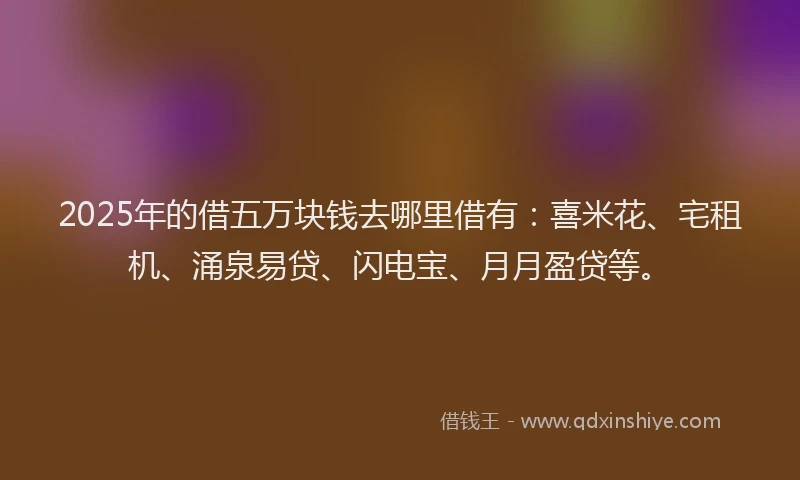 2025年的借五万块钱去哪里借有：喜米花、宅租机、涌泉易贷、闪电宝、月月盈贷等。