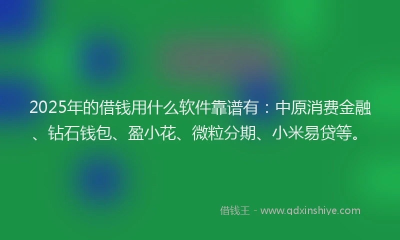 2025年的借钱用什么软件靠谱有：中原消费金融、钻石钱包、盈小花、微粒分期、小米易贷等。