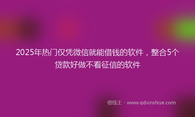 2025年热门仅凭微信就能借钱的软件，整合5个贷款好做不看征信的软件