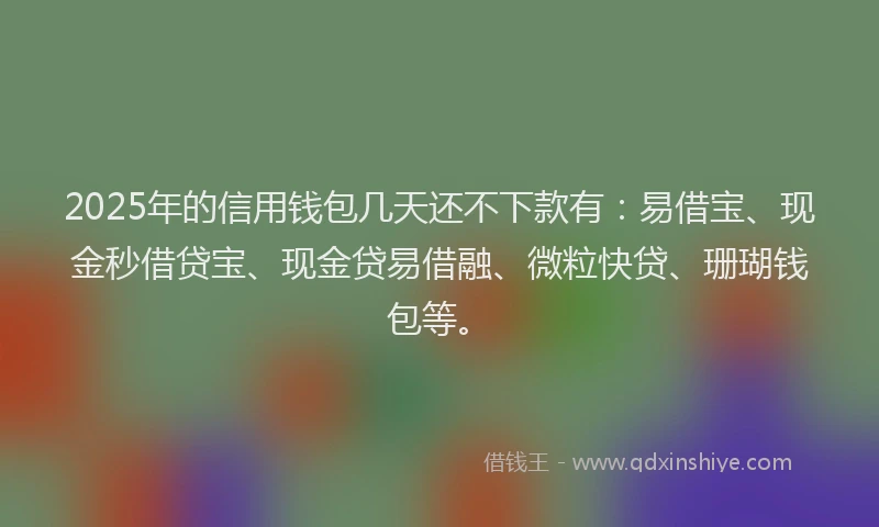 2025年的信用钱包几天还不下款有：易借宝、现金秒借贷宝、现金贷易借融、微粒快贷、珊瑚钱包等。