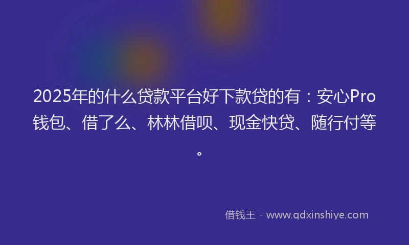 2025年的什么贷款平台好下款贷的有：安心Pro钱包、借了么、林林借呗、现金快贷、随行付等。