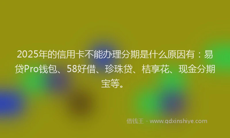 2025年的信用卡不能办理分期是什么原因有：易贷Pro钱包、58好借、珍珠贷、桔享花、现金分期宝等。