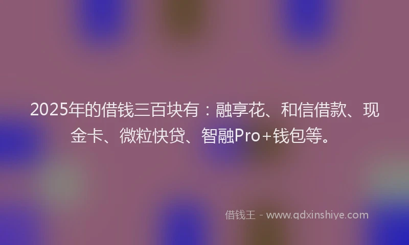 2025年的借钱三百块有：融享花、和信借款、现金卡、微粒快贷、智融Pro+钱包等。