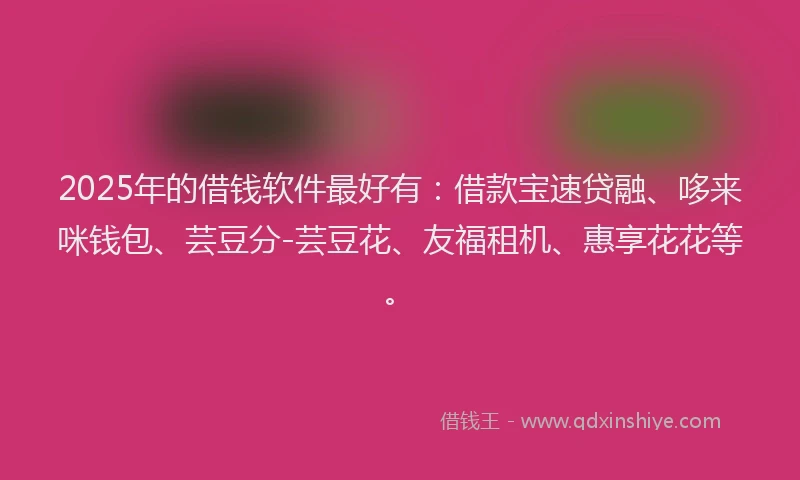 2025年的借钱软件最好有：借款宝速贷融、哆来咪钱包、芸豆分-芸豆花、友福租机、惠享花花等。