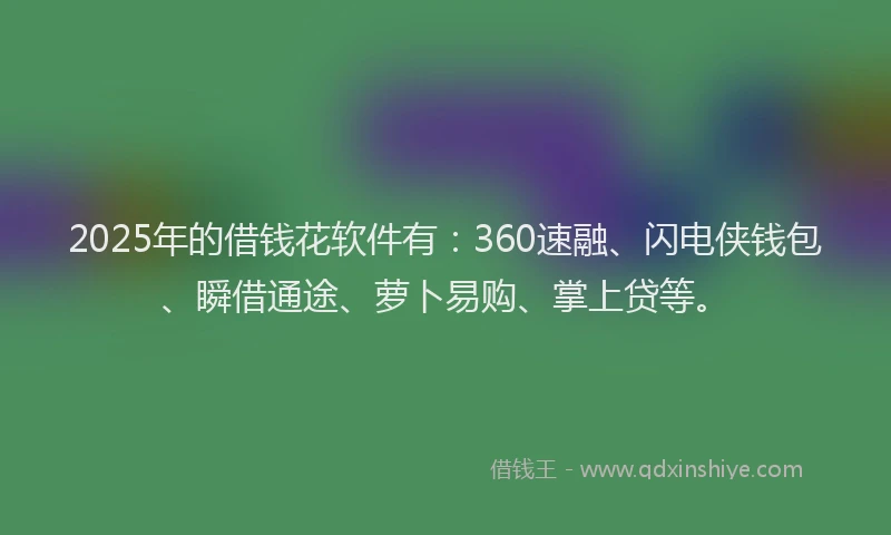 2025年的借钱花软件有：360速融、闪电侠钱包、瞬借通途、萝卜易购、掌上贷等。