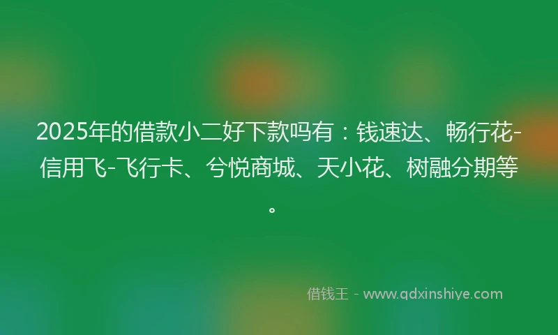 2025年的借款小二好下款吗有：钱速达、畅行花-信用飞-飞行卡、兮悦商城、天小花、树融分期等。