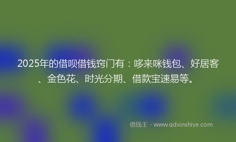 2025年的借呗借钱窍门有：哆来咪钱包、好居客、金色花、时光分期、借款宝速易等。