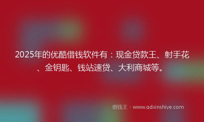 2025年的优酷借钱软件有：现金贷款王、射手花、金钥匙、钱站速贷、大利商城等。