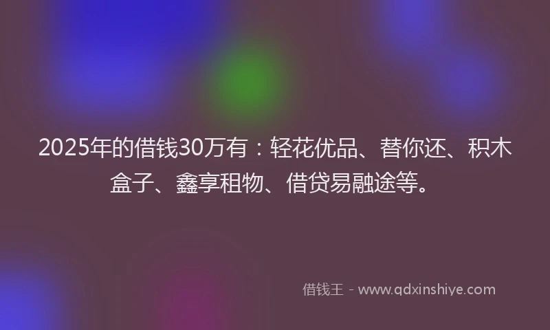 2025年的借钱30万有：轻花优品、替你还、积木盒子、鑫享租物、借贷易融途等。