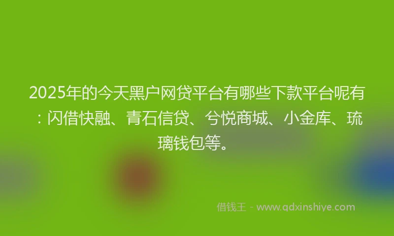 2025年的今天黑户网贷平台有哪些下款平台呢有：闪借快融、青石信贷、兮悦商城、小金库、琉璃钱包等。