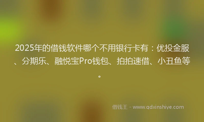 2025年的借钱软件哪个不用银行卡有：优投金服、分期乐、融悦宝Pro钱包、拍拍速借、小丑鱼等。
