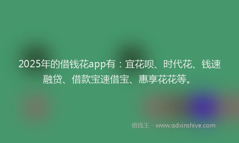 2025年的借钱花app有：宜花呗、时代花、钱速融贷、借款宝速借宝、惠享花花等。