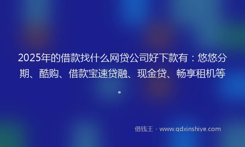 2025年的借款找什么网贷公司好下款有：悠悠分期、酷购、借款宝速贷融、现金贷、畅享租机等。