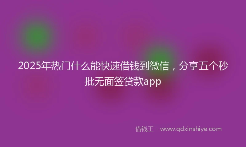 2025年热门什么能快速借钱到微信，分享五个秒批无面签贷款app
