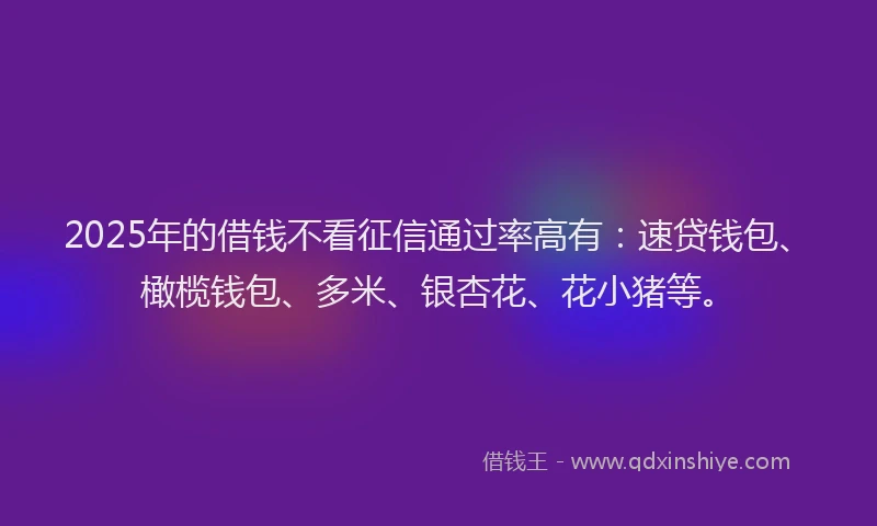 2025年的借钱不看征信通过率高有：速贷钱包、橄榄钱包、多米、银杏花、花小猪等。