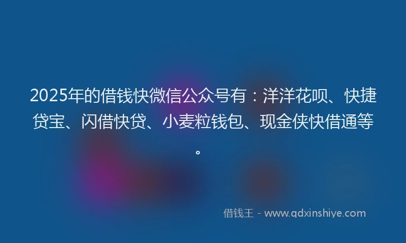 2025年的借钱快微信公众号有：洋洋花呗、快捷贷宝、闪借快贷、小麦粒钱包、现金侠快借通等。