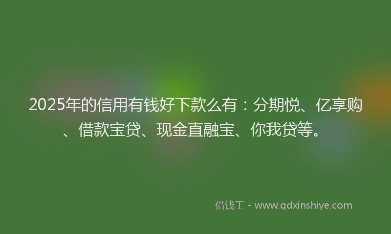 2025年的信用有钱好下款么有：分期悦、亿享购、借款宝贷、现金直融宝、你我贷等。