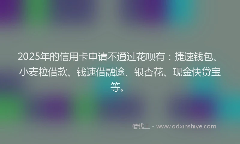 2025年的信用卡申请不通过花呗有：捷速钱包、小麦粒借款、钱速借融途、银杏花、现金快贷宝等。