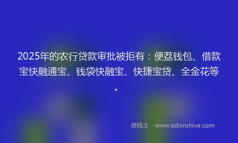 2025年的农行贷款审批被拒有：便荔钱包、借款宝快融通宝、钱袋快融宝、快捷宝贷、全金花等。