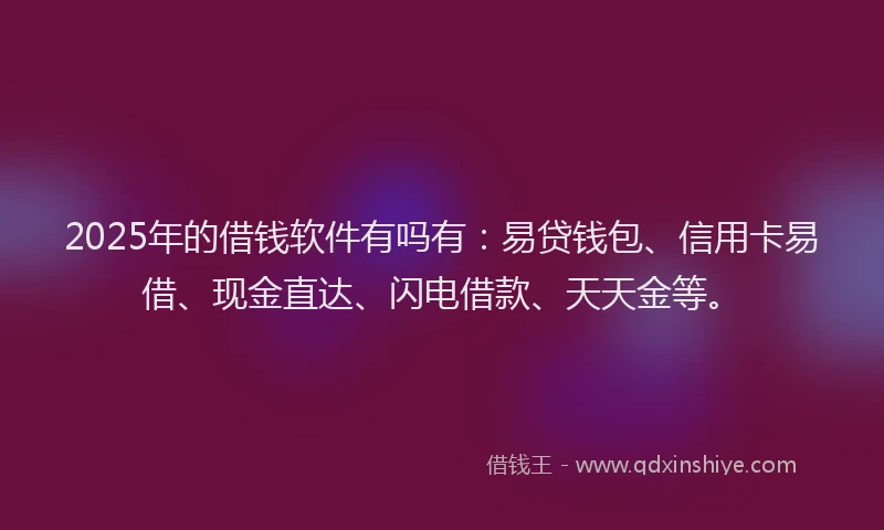 2025年的借钱软件有吗有：易贷钱包、信用卡易借、现金直达、闪电借款、天天金等。