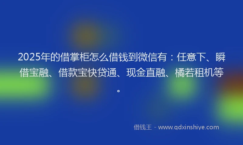 2025年的借掌柜怎么借钱到微信有：任意下、瞬借宝融、借款宝快贷通、现金直融、橘若租机等。
