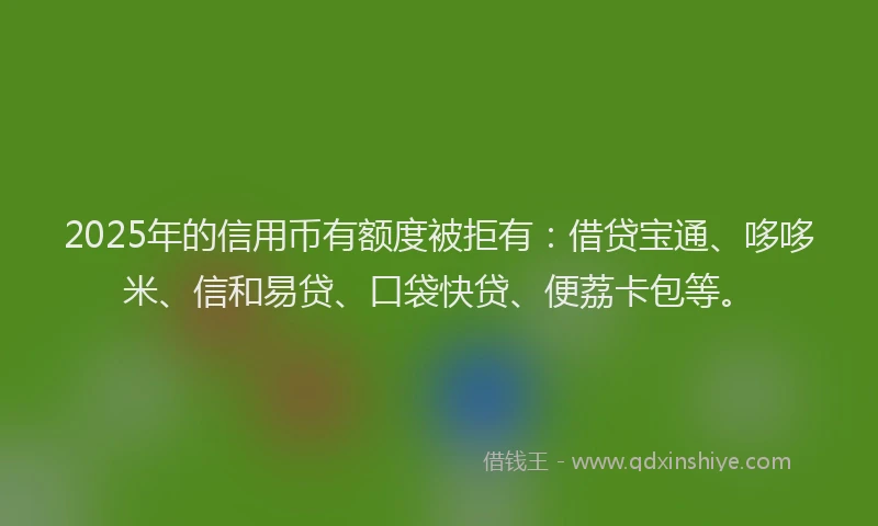 2025年的信用币有额度被拒有：借贷宝通、哆哆米、信和易贷、口袋快贷、便荔卡包等。