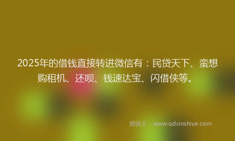2025年的借钱直接转进微信有：民贷天下、蛮想购租机、还呗、钱速达宝、闪借侠等。