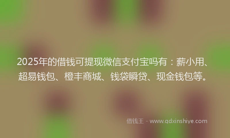 2025年的借钱可提现微信支付宝吗有：薪小用、超易钱包、橙丰商城、钱袋瞬贷、现金钱包等。